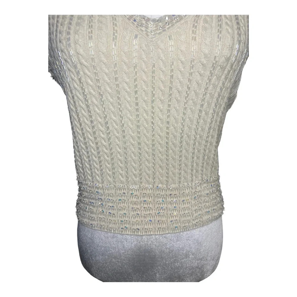 Vintage Beaded Knit Sweater Vest | Y2K Glam Classic | Deadstock Small Vie - Picture 4 of 7